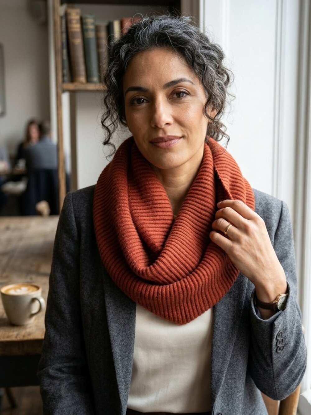 A New Day Scarf Women's O/S Burnt Orange Long Chunky Rib-Knit Frayed Hem
